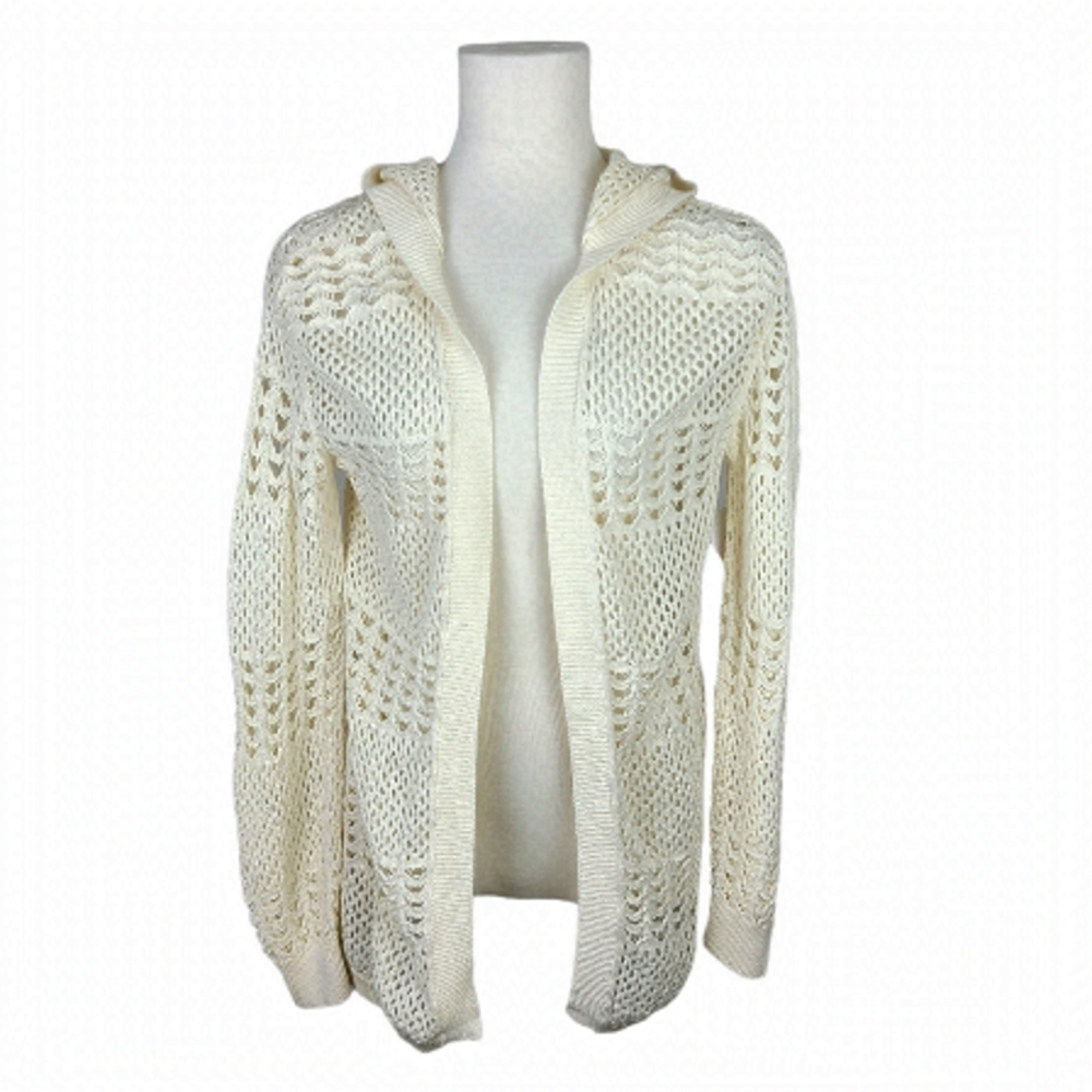 JUSTICE Girls Cream Hooded Open Knit Cardigan Sweater Size 12